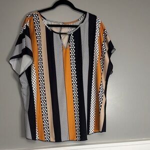 Striped Women's Top - Black, White, Orange